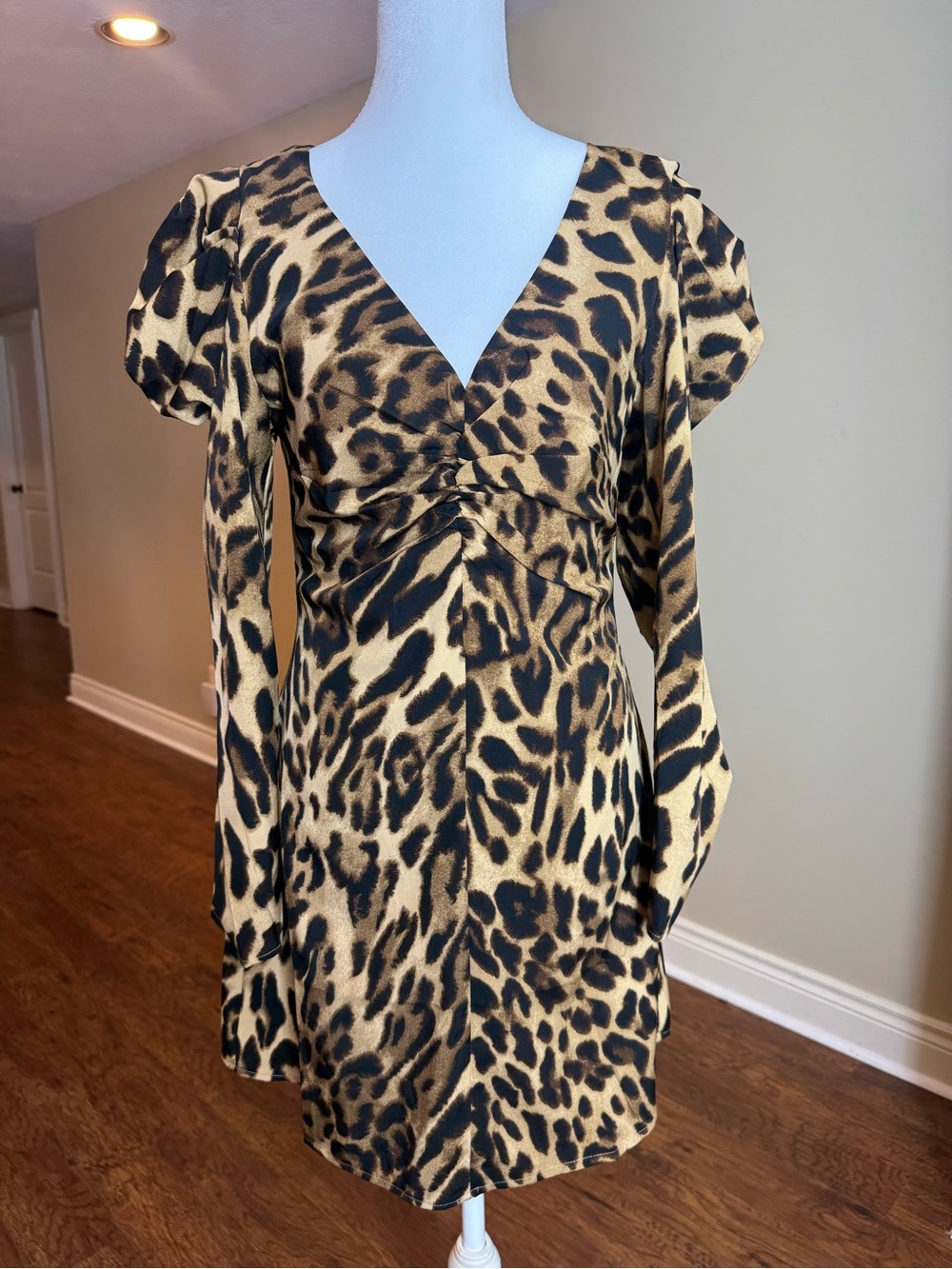 Lumiere Leopard Print V-Neck Mini Dress - Black & Tan